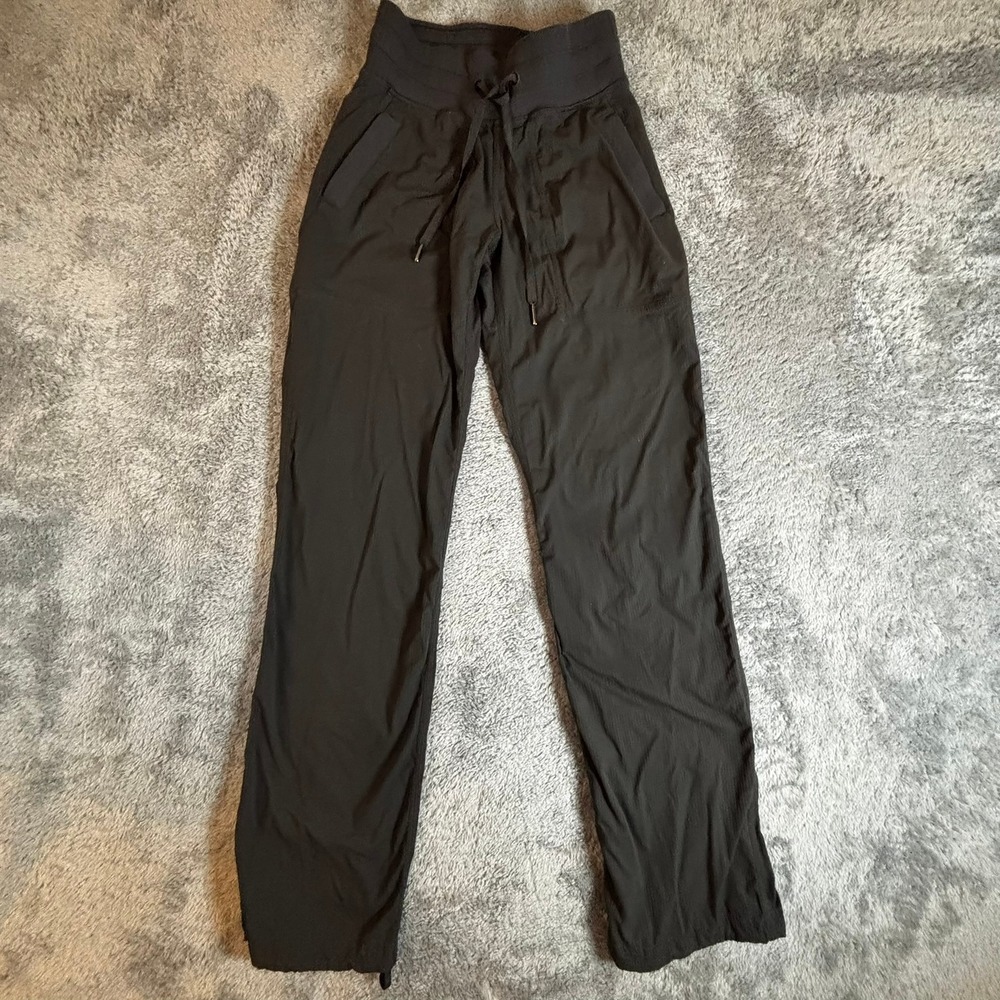Lululemon Dance Studio Pants Black Pinstripe Straight Leg Cargo Pocket 25x30